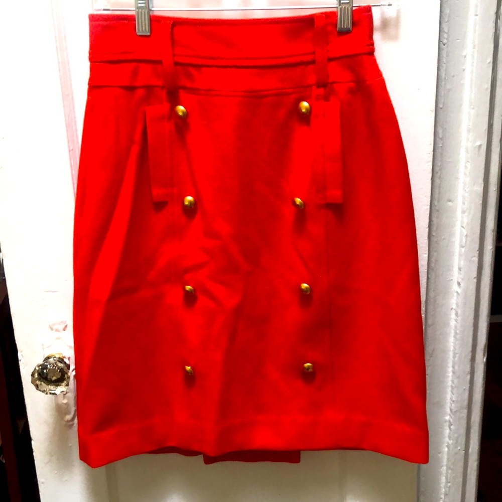 Vintage 60s Red Orange Pencil Skirt w/ Pockets